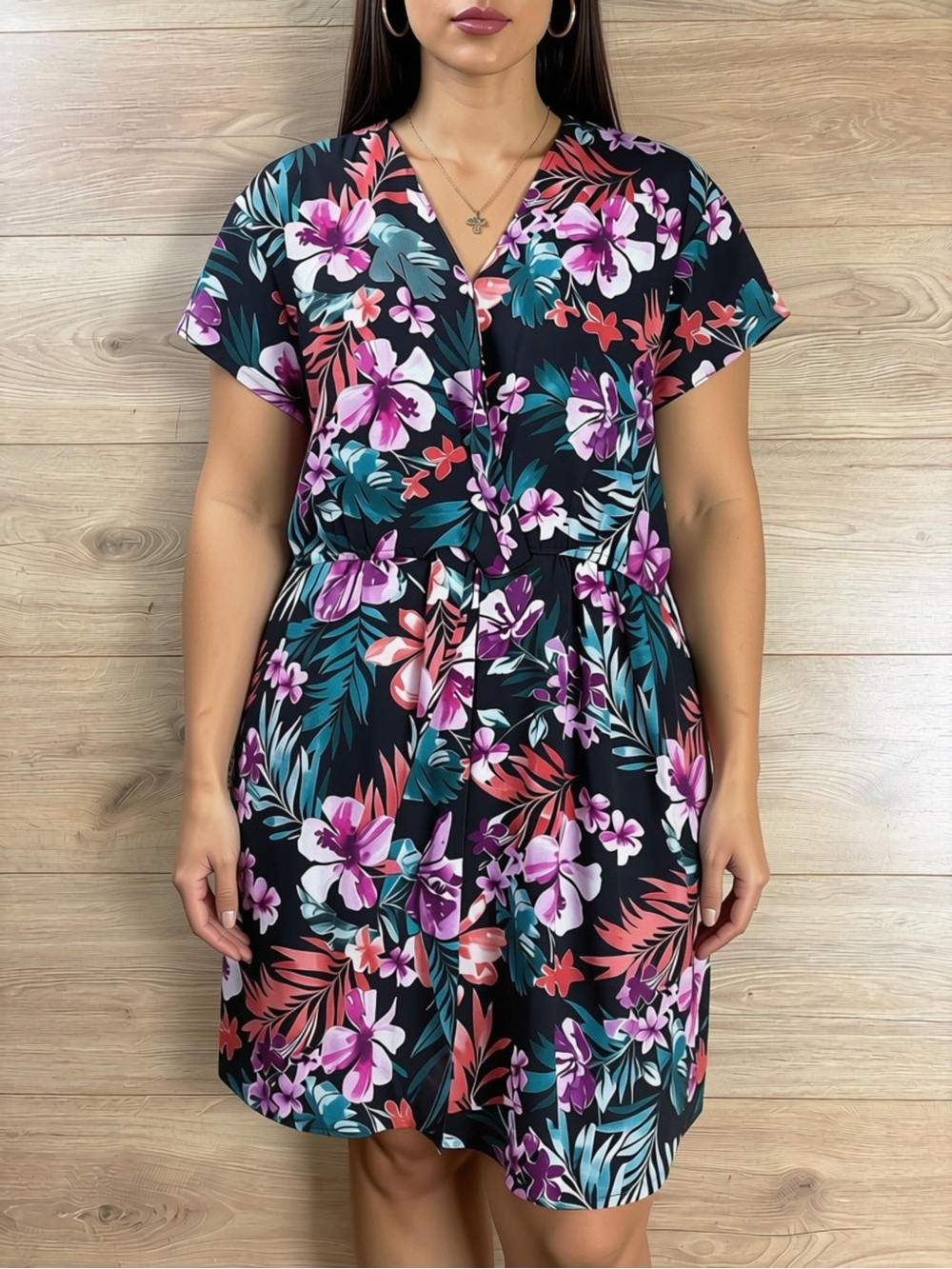 BOBEAU Plus Size Twist Front Floral Lightweight Dress 3X